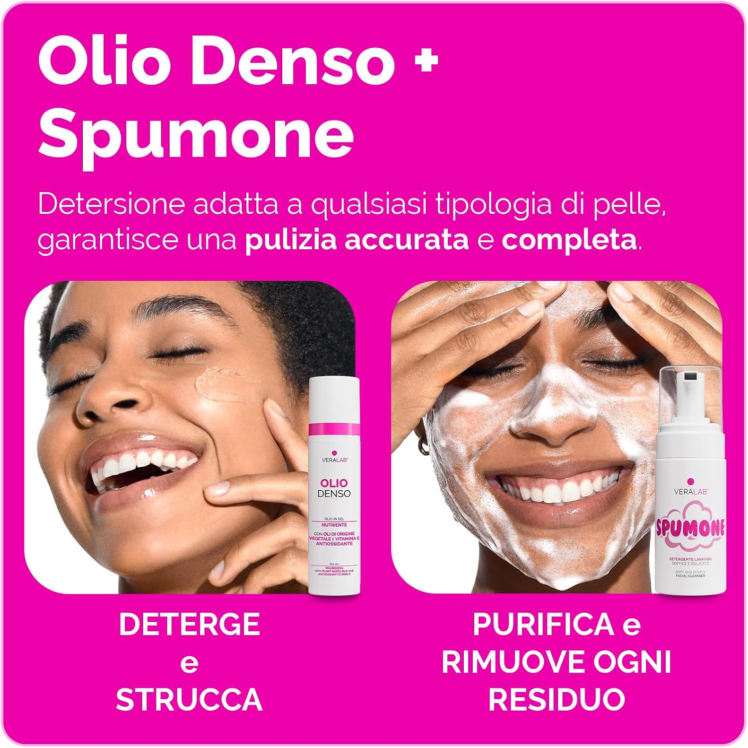 Detalle de Veralab Kit Doppia Detersione: Olio Denso 80 ml + Spumone 100 ml + Panno in Microfibra