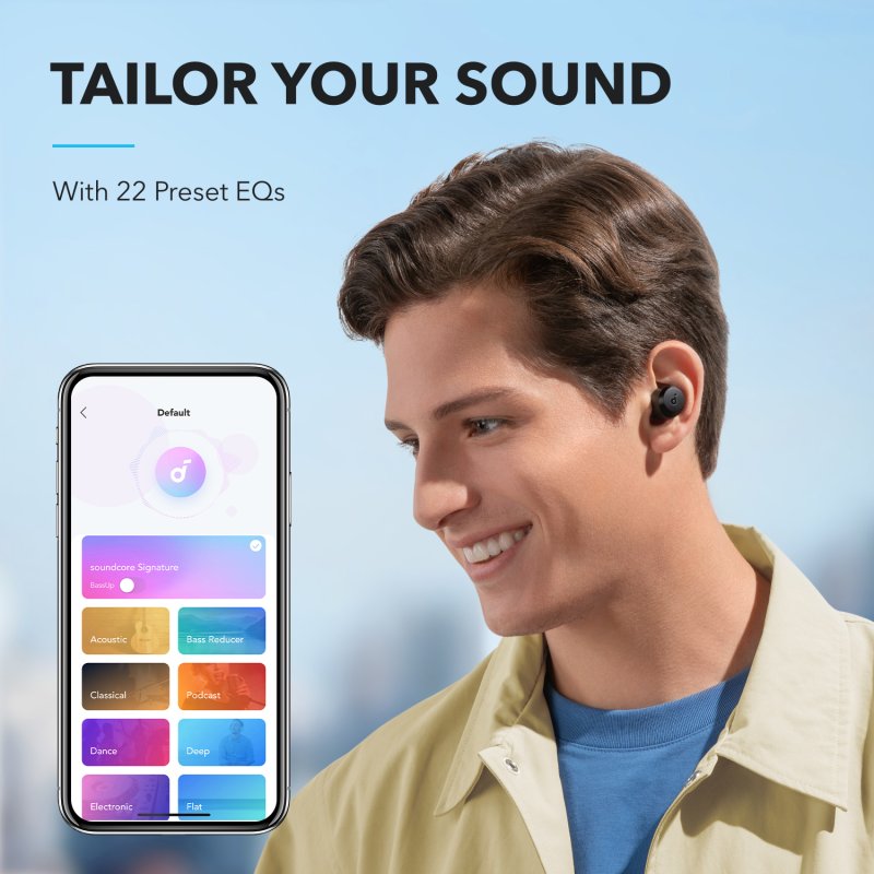 Detalle 2 de Soundcore A25i: auriculares Bluetooth con estuche de carga y IA, para un sonido personalizado