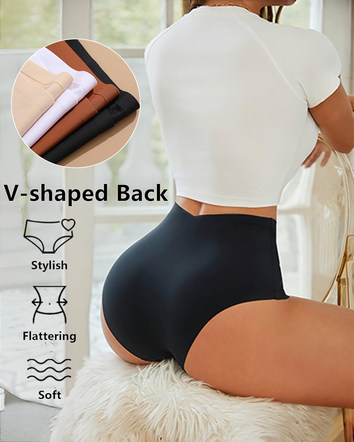 Detalle de UNDER THE SEA Seamless High-Waisted Briefs, S-3XL, 100% Cotton Crotch