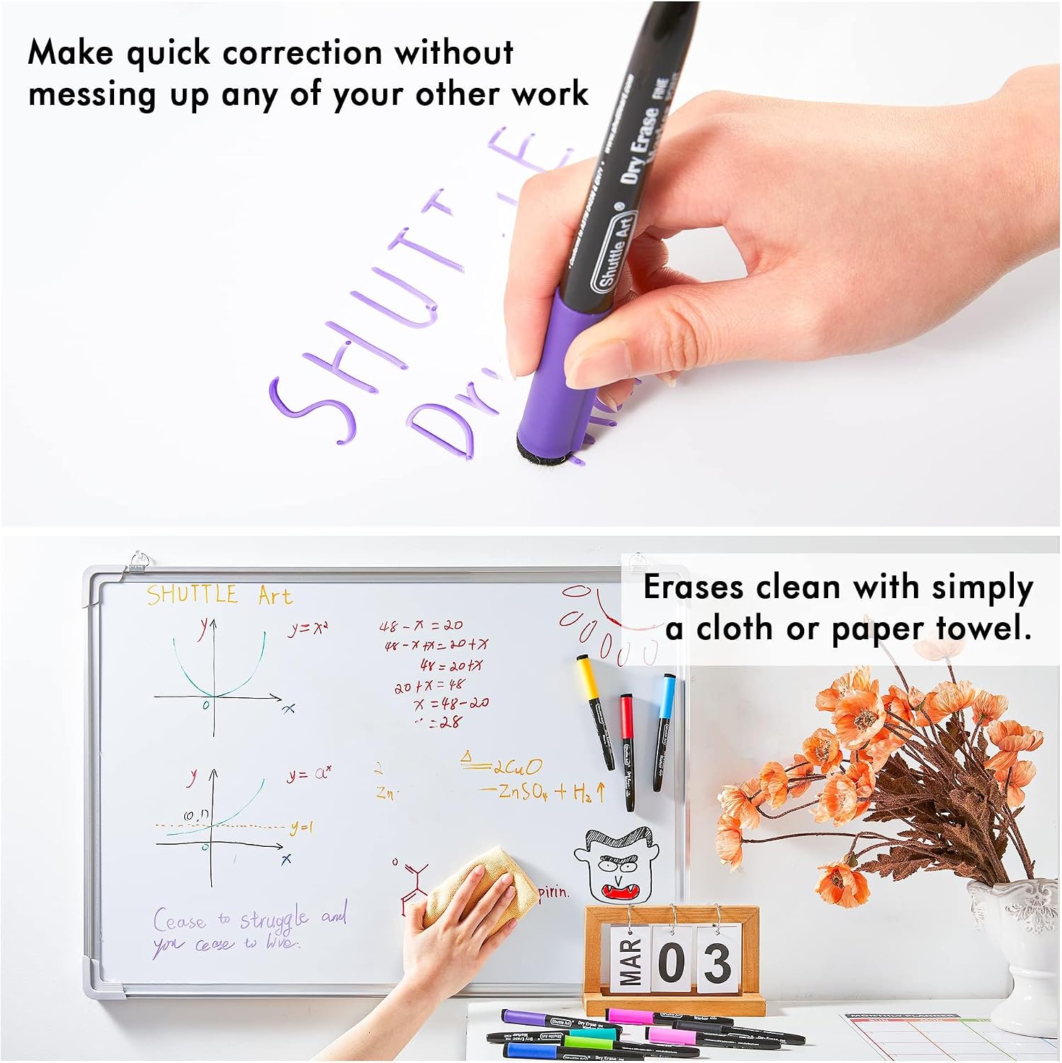 Detalle 2 de Shuttle Art SADEM-C16*2-black barrel Dry Erase Markers, 32-Pack, 16 Colors