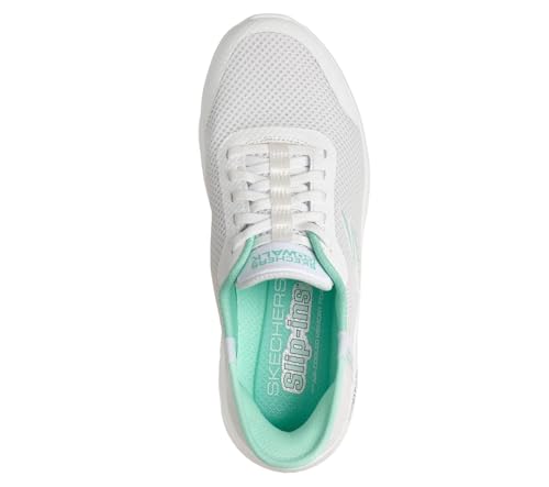 Detalle de Skechers Donna Go Walk Flex Grand Entry Trainers – White Textile/Mint Trim, 37 EU