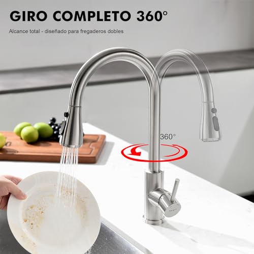 Thumbnail 5 de Ibergrif M22137 grifo de cocina extraíble con manguera, giro 360° y 3 modos de agua