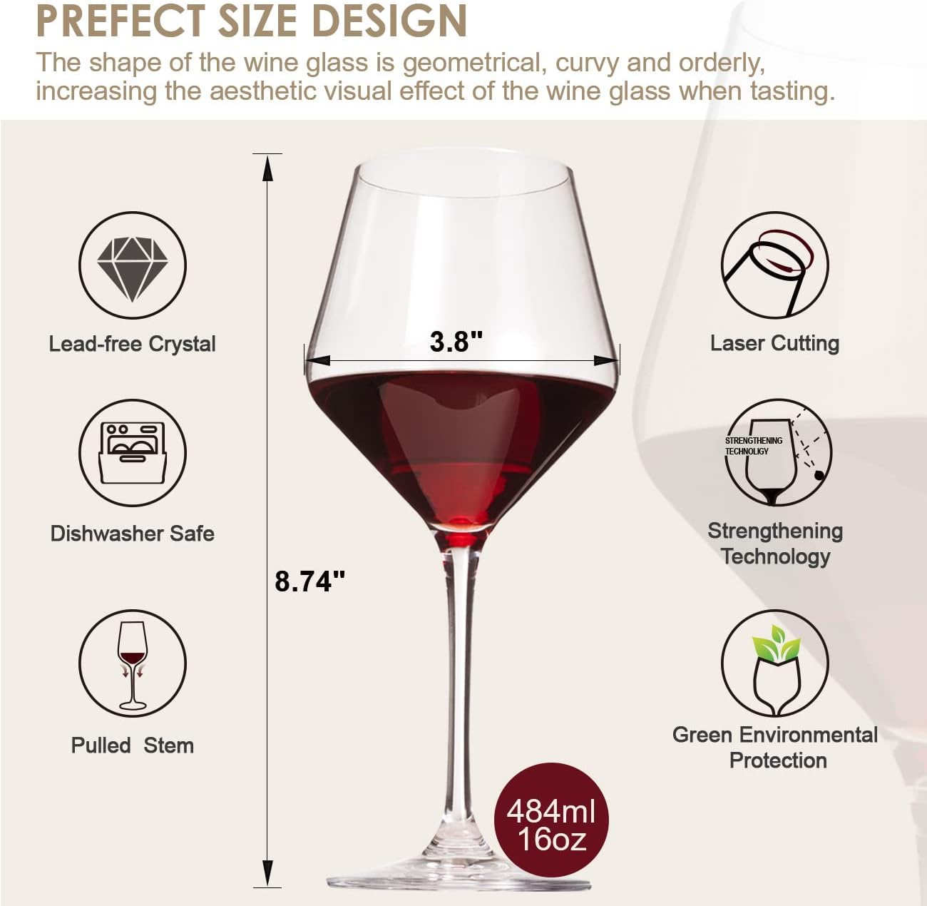 Detalle de coccot Wine Glasses 16 oz 6-pack — Burgundy style 🍷