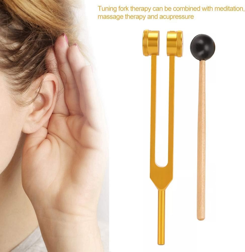 Thumbnail 1 de Stimmgabel 128 Hz aus Aluminiumlegierung (Gold) mit Silikonhammer, Zubehör und Reinigungstuch