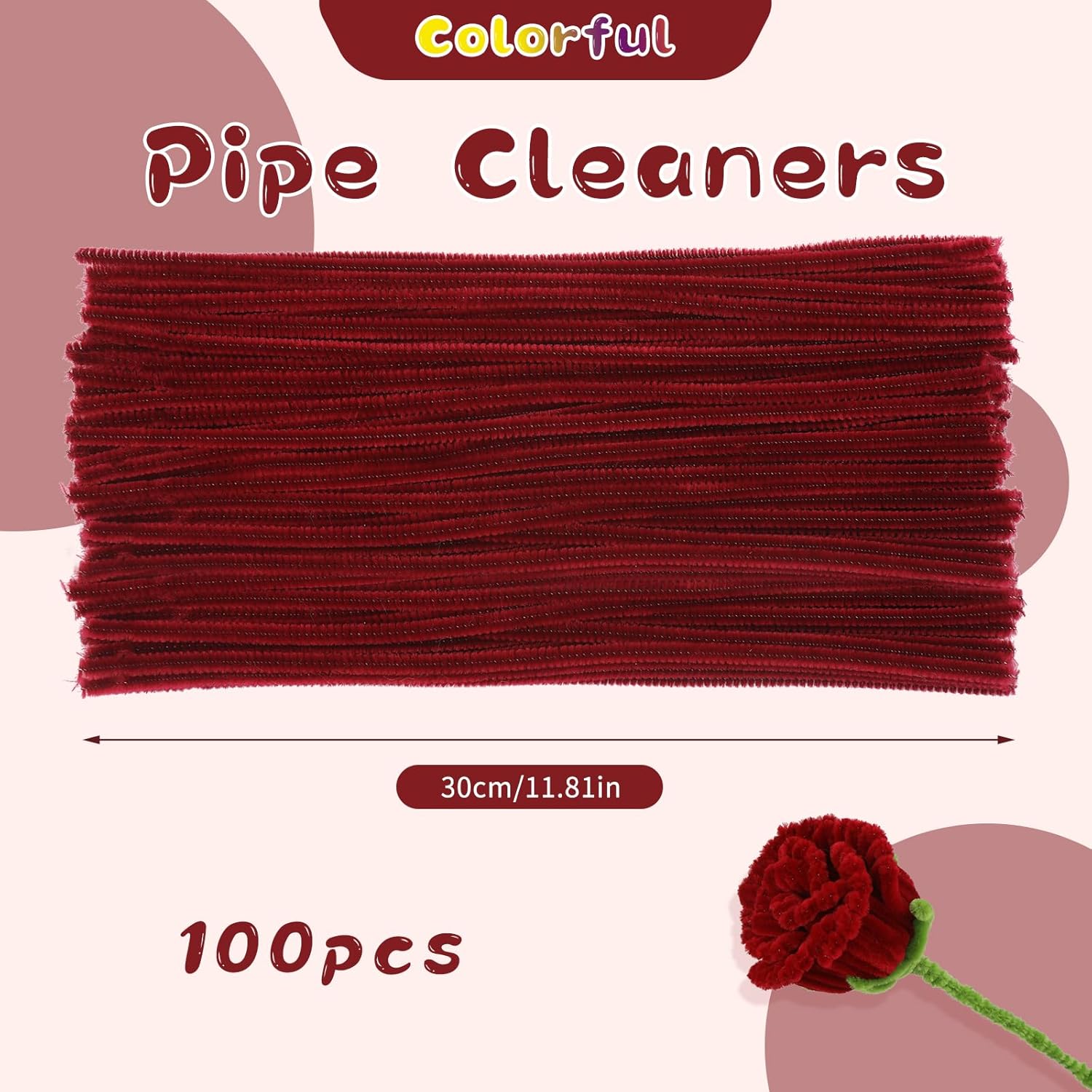 Thumbnail 1 de ZXIIXZ 100-Pack Chenille Pipe Cleaners (Wine Red) for DIY Crafts and Flower Making