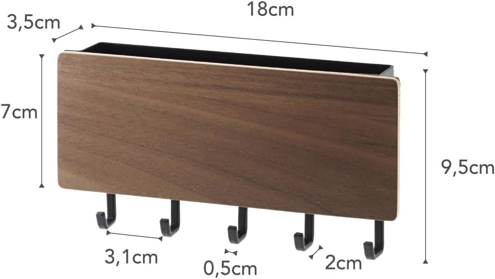 Detalle 1 de Yamazaki RIN 2729 magnetyczny wieszak na klucze z tacą i 5 haczykami