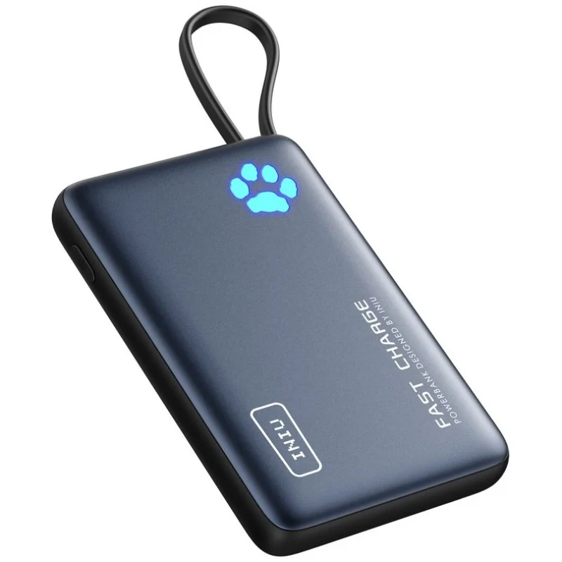 Detalle de Batería externa INIU PowerPaw 10.000 mAh: carga rápida PD 20W, USB-C con linterna y cable integrado