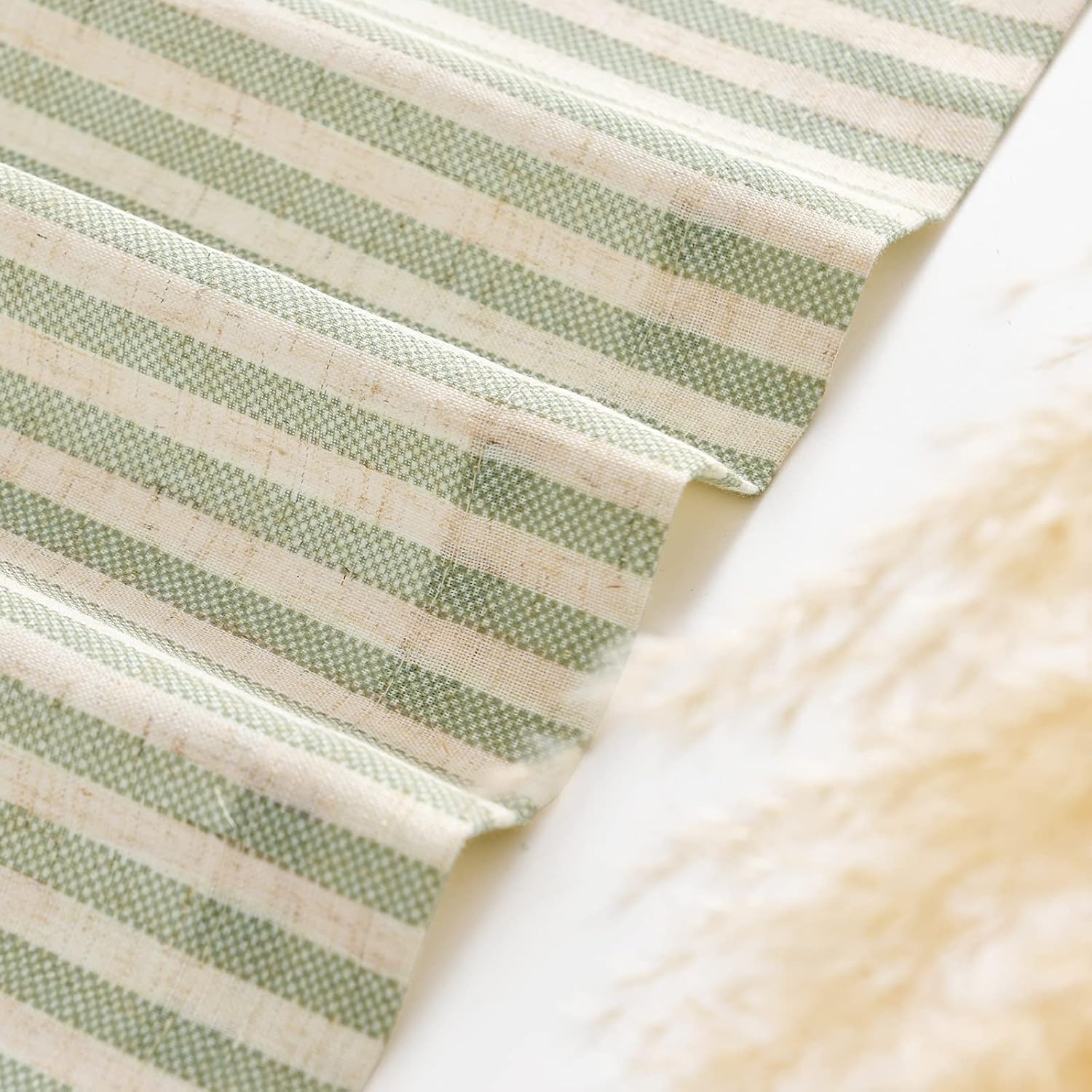 Detalle de TOPICK Rideaux de Cuisine Court Brise Bise Vert sur Beige 65 x 90 cm — Lot de 2, translucides avec passe-tringle