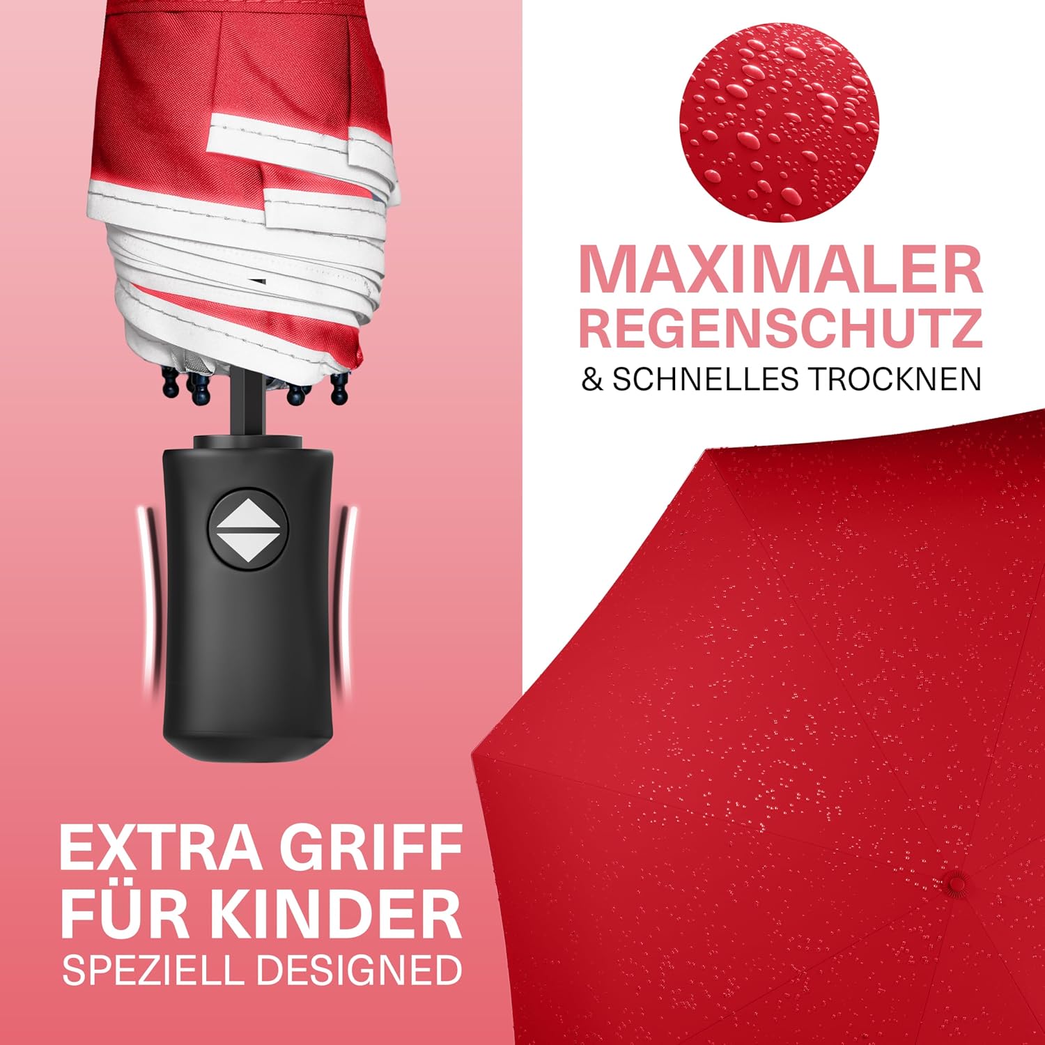 Thumbnail 3 de STYNGARD Regenschirm mit Automatik für Kinder Rotterdam (Rot) – mit Sicherheitsreflektoren