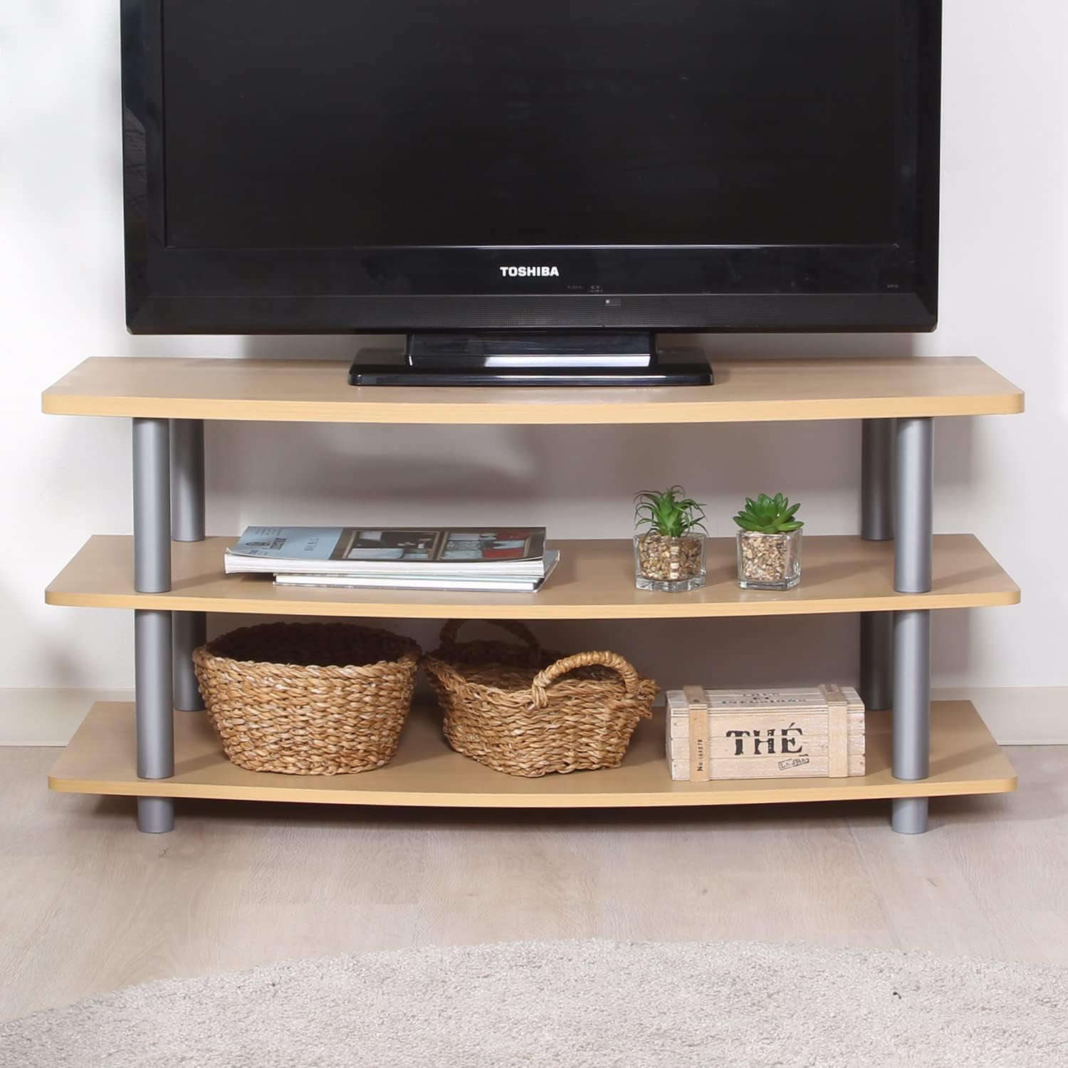 Detalle de 不二貿易 84441 テレビ台 ローボード 32型対応 幅90cm 工具不要組立 ナチュラル