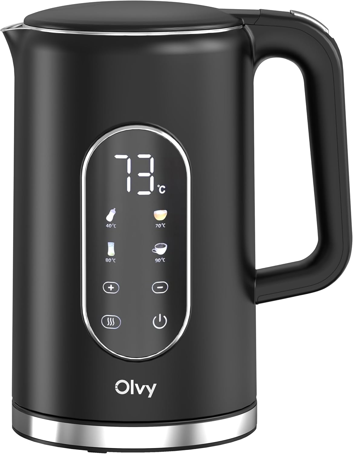 Olvy Elektrischer Wasserkocher 1,7 l mit Temperaturregelung, Warmhaltefunktion und Doppelwand-Edelstahl (schwarz)