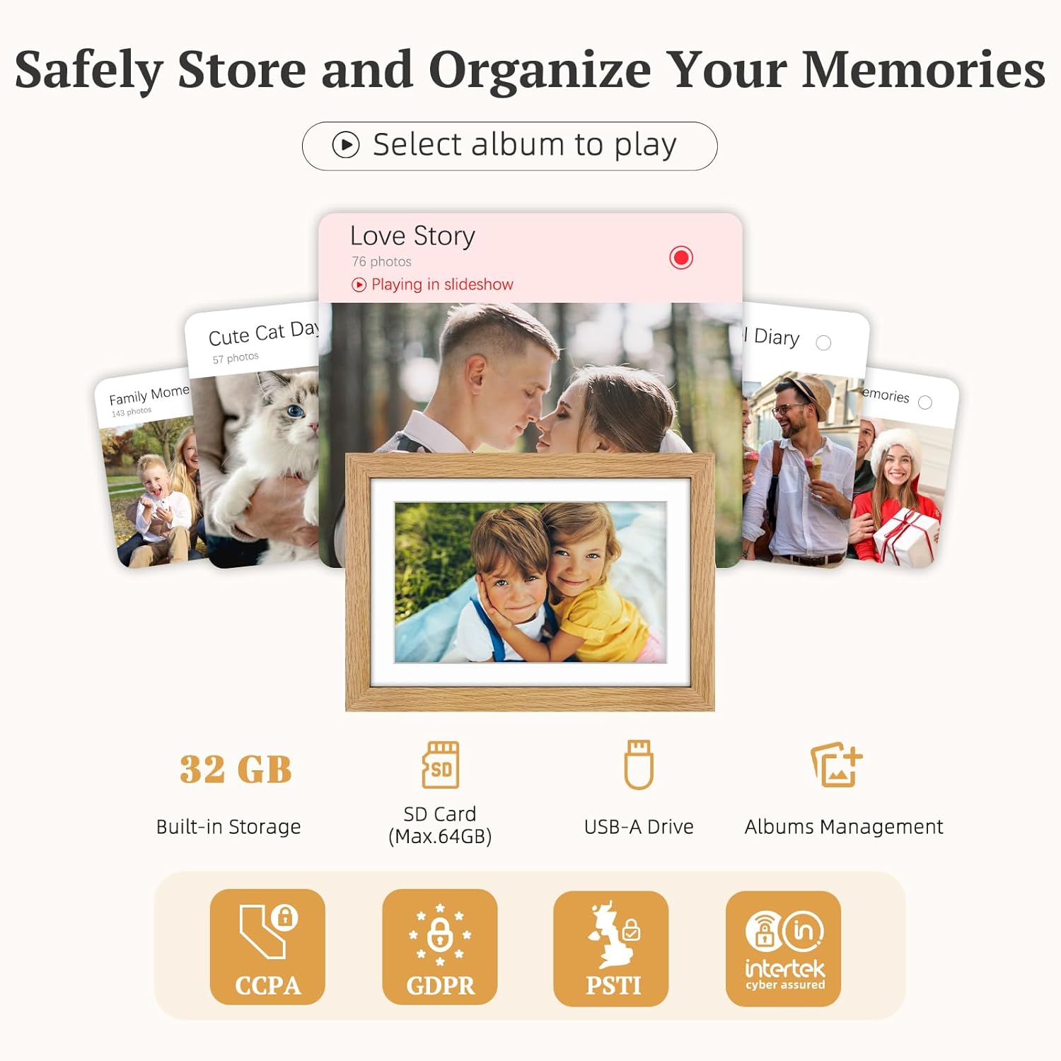 Detalle 2 de Frameo 10.1in Digital Photo Frame with Oak Wood Frame