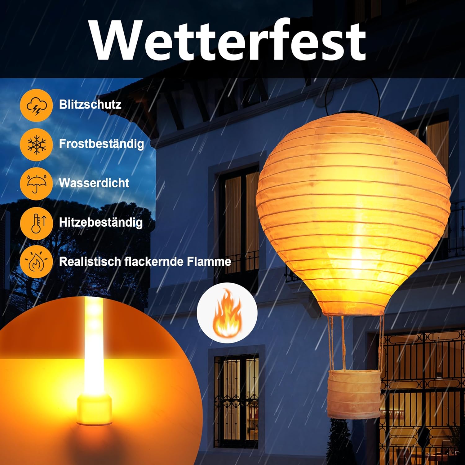 Thumbnail 5 de Solarlampen für Außen Hängend – 30 cm Heißluftballon Solar-Lampion mit flackernder LED-Flamme (1 Stück)