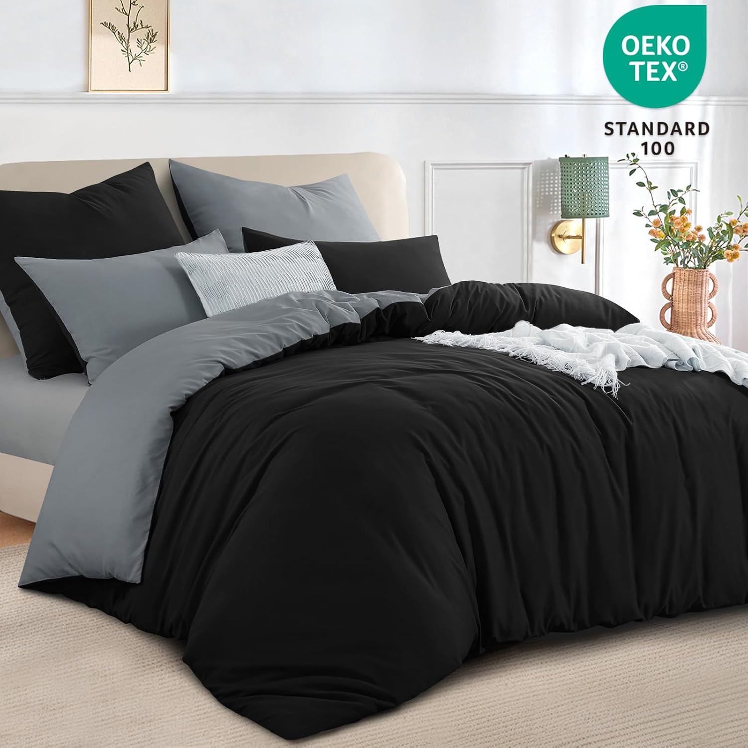 Thumbnail 2 de RUIKASI Black Double Duvet Set Grey