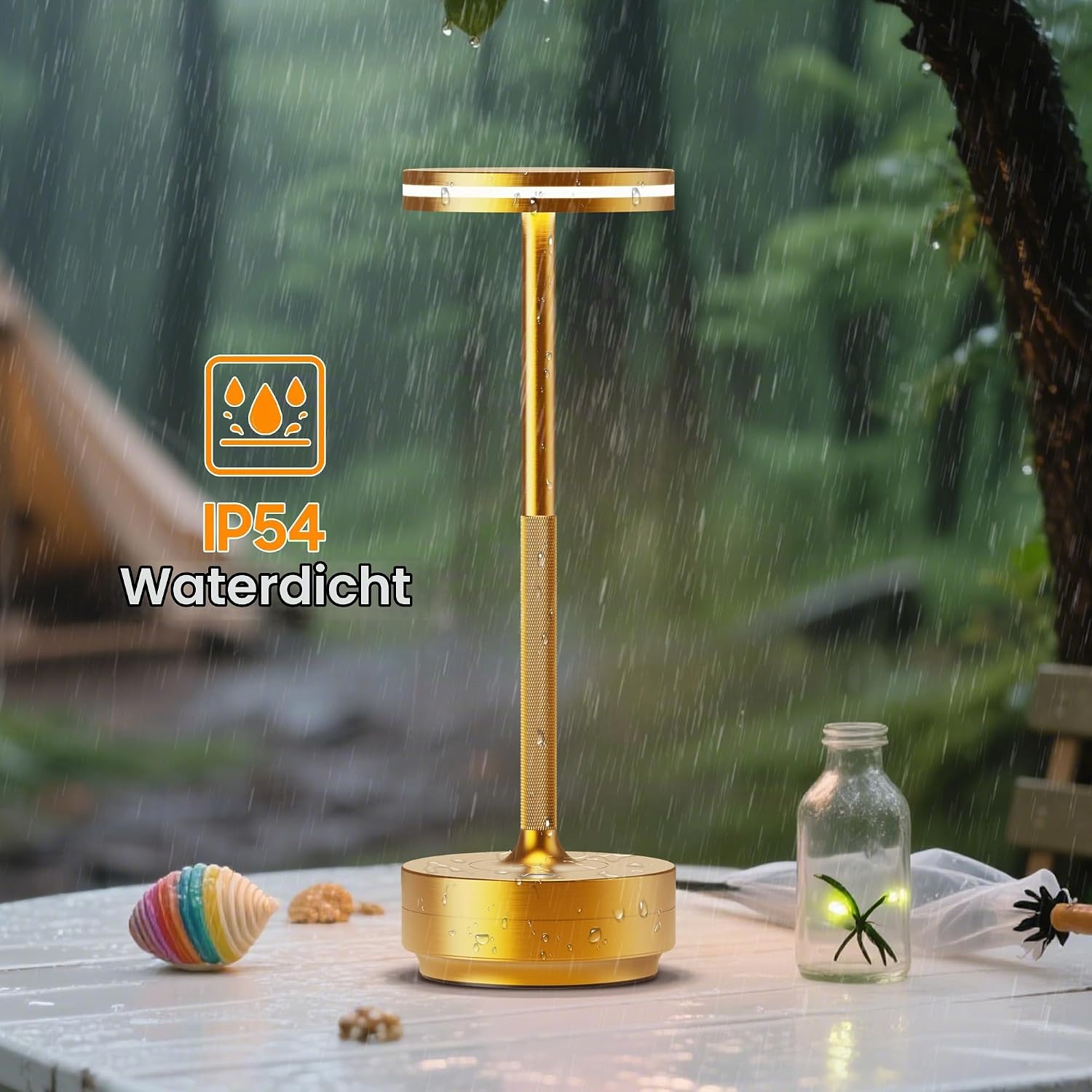 Detalle de Hapfish oplaadbare LED-tafellamp 5000 mAh, goud, dimbaar met 3 lichtkleuren