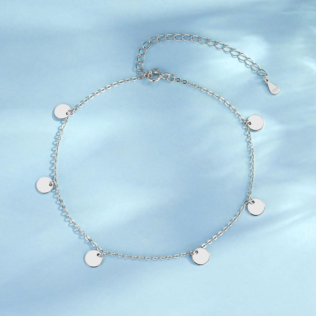 Thumbnail 2 de Josfeva Silber Fußkette Damen 21,5 cm + 6 cm Verlängerung – 925 Sterling Silber, Plättchen Anhänger, hypoallergen