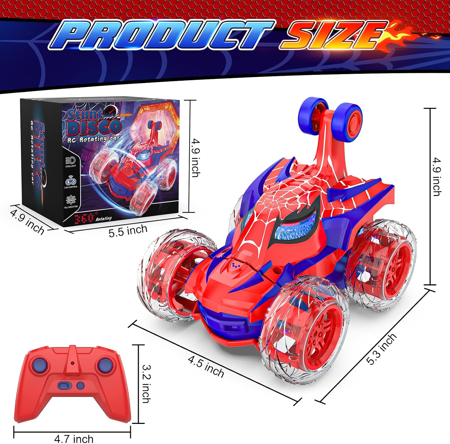 Thumbnail 6 de Mafbeanl Remote Control Spider Stunt RC Car (Red) — 360° Rotation, 2.4GHz Control, Rechargeable Wheel Lights