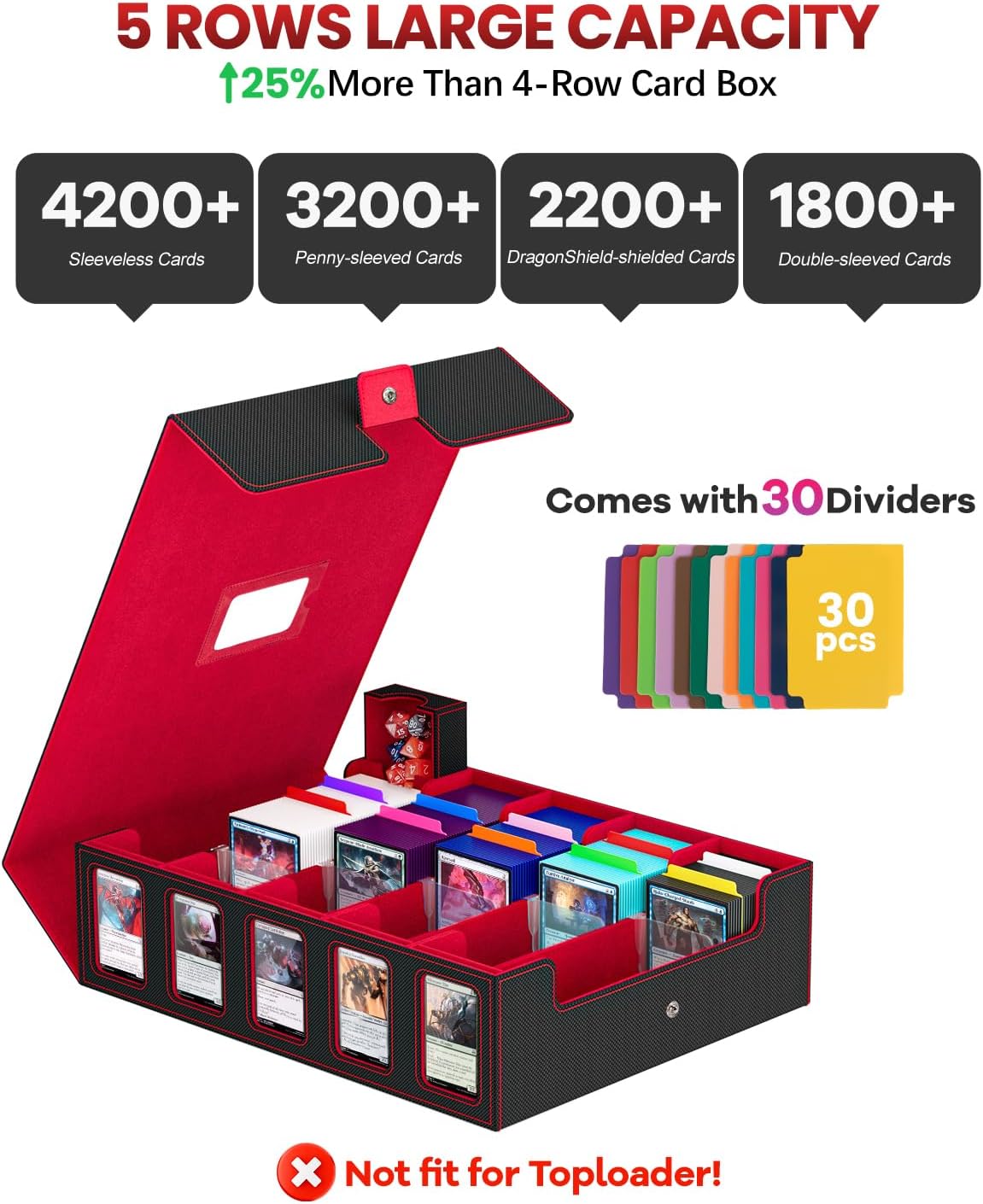Thumbnail 1 de Trading Card Storage Box: 5-Row Deck Case with Commander Display and Portable Handle