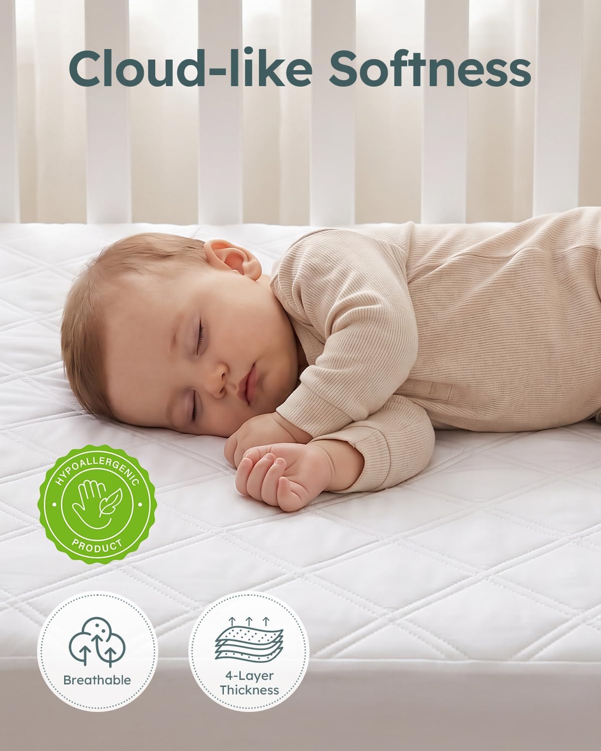 Detalle de Yoofoss Waterproof Cot Bed Mattress Protector (120 x 60 cm) – Breathable, Noiseless Toddler Cot Mattress Cover