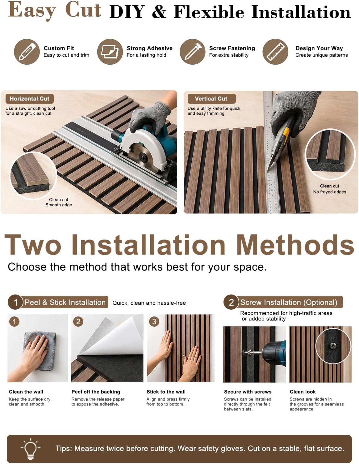 Thumbnail 5 de AKUMAX Waterproof Wood Slat Acoustic Wall Panels, Walnut, 4-Pack, NRC 0.80