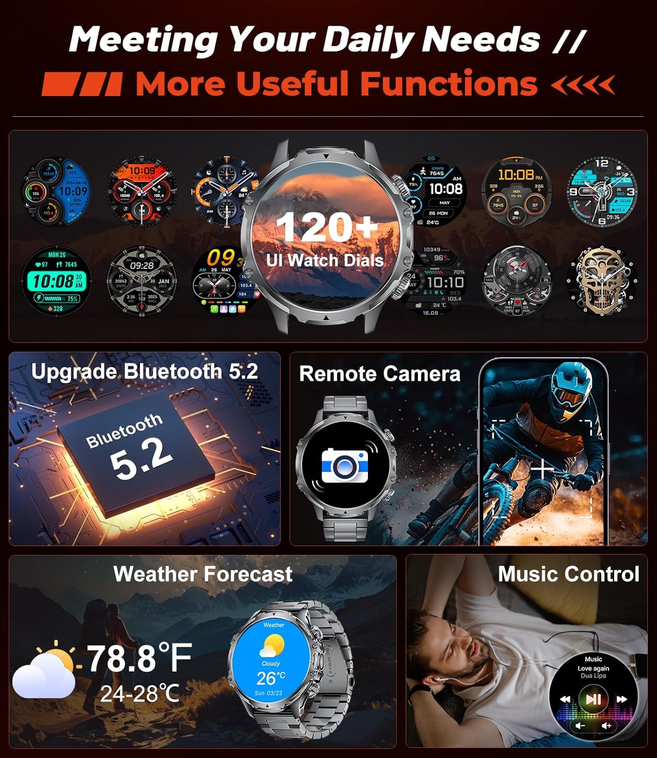 Detalle 2 de LIGE FV15 Smart Watch for Men with Bluetooth Calling, 1.85-inch HD Display and LED Flashlight