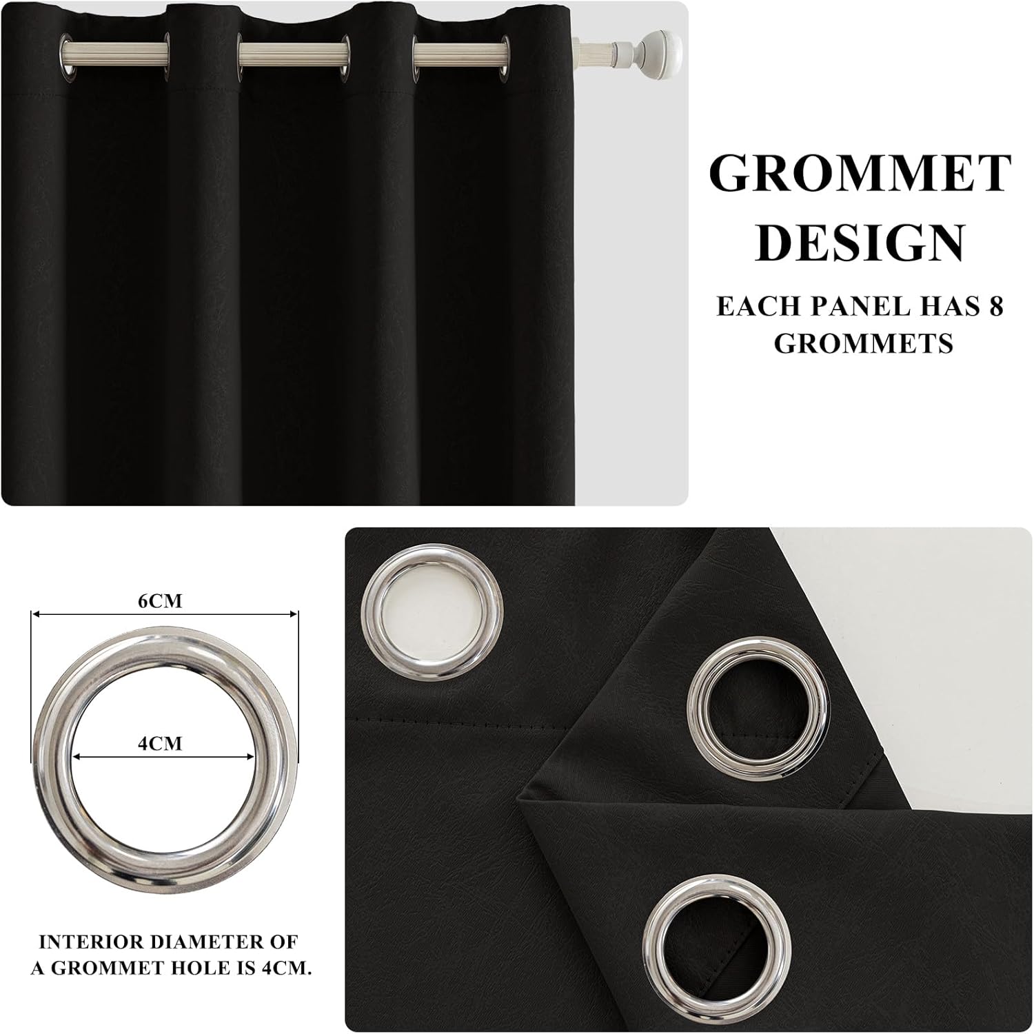 Thumbnail 3 de Ystyle lot de 2 rideaux occultants 140x260 cm à œillets, noir (isolation thermique et anti-UV)