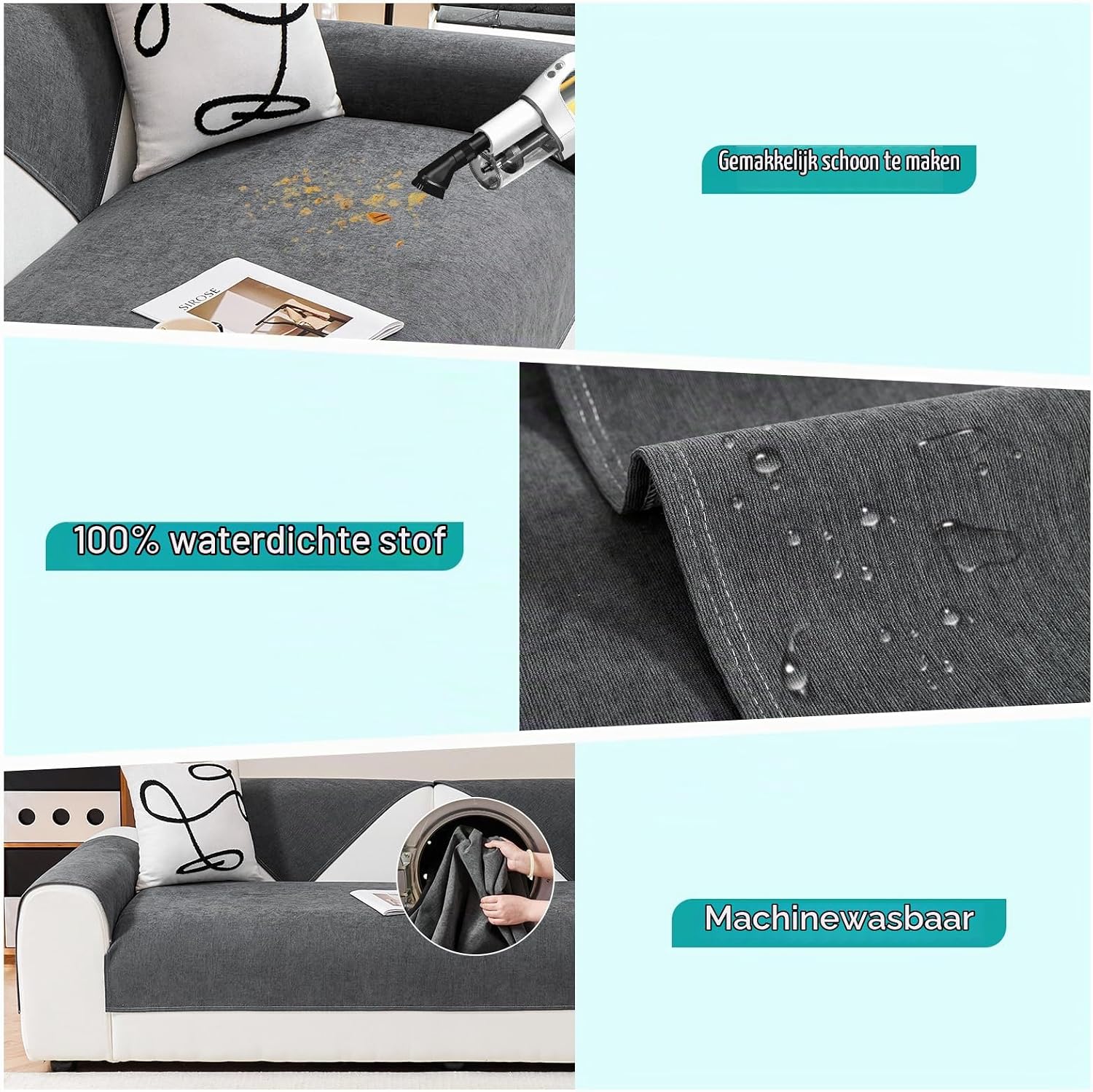 Detalle 2 de Deep Dream FSSFD-SH-90*210 waterdichte bankhoes, donkergrijs, antislip
