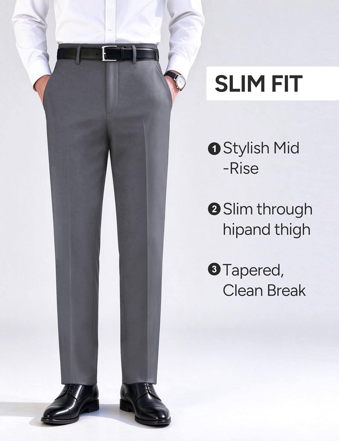 Detalle 2 de Pacific Perfect 4-Way Stretch Men's Dress Pants, 3 Fits, Expandable Waist