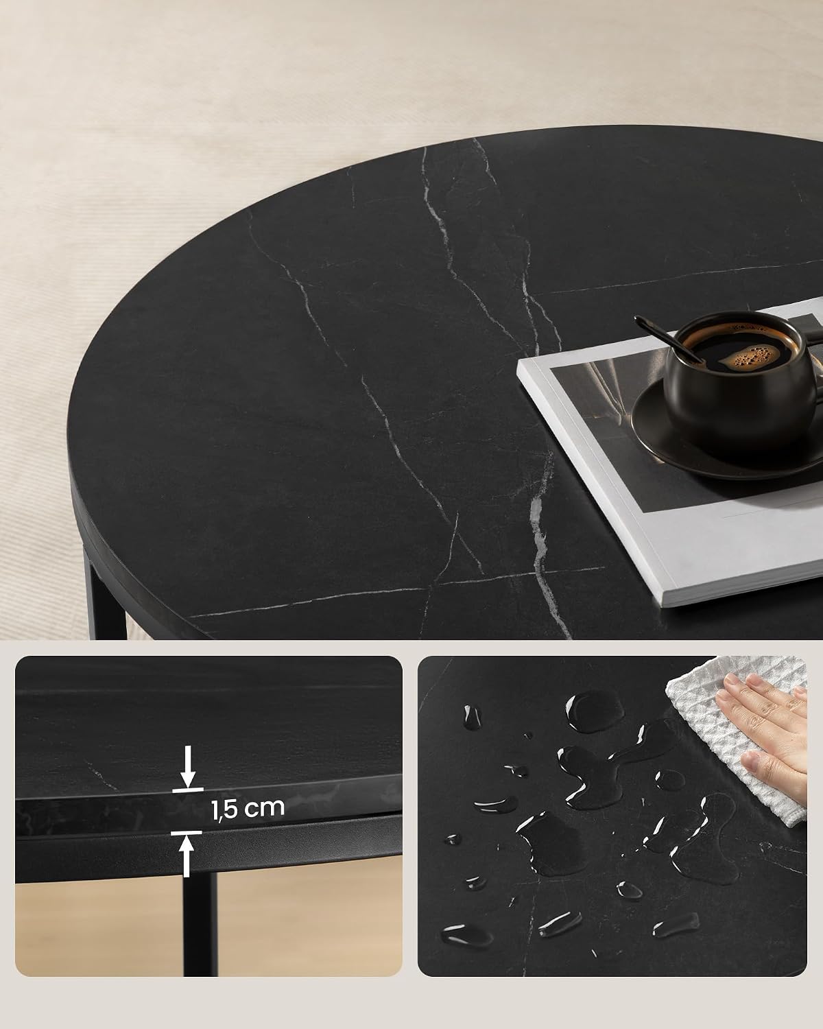 Thumbnail 4 de VASAGLE LCT072B58 salontafel met marmerlook, glazen legplank en stalen poten