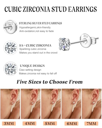 Thumbnail 4 de Geveay Silver Earring for Women: Hypoallergenic Sterling Silver Stud with Cubic Zirconia