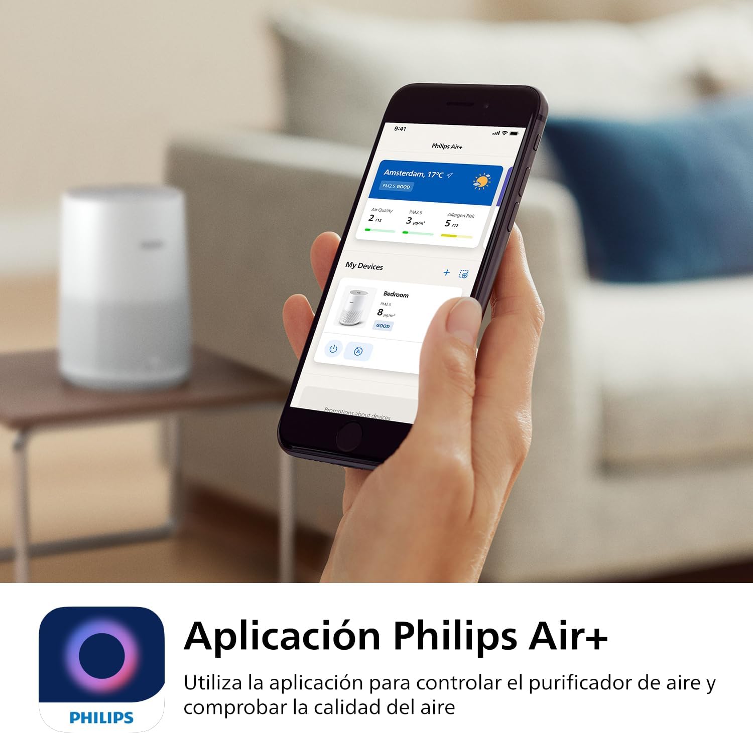 Detalle de Philips Purificador de Aire Serie 600 AC0651/10: purificación eficiente para estancias de hasta 44 m²