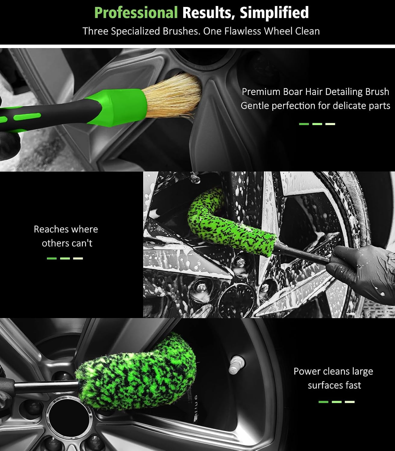 Detalle 2 de YeewayVeh 3PCS wheel brush kit for alloy wheels 🧽