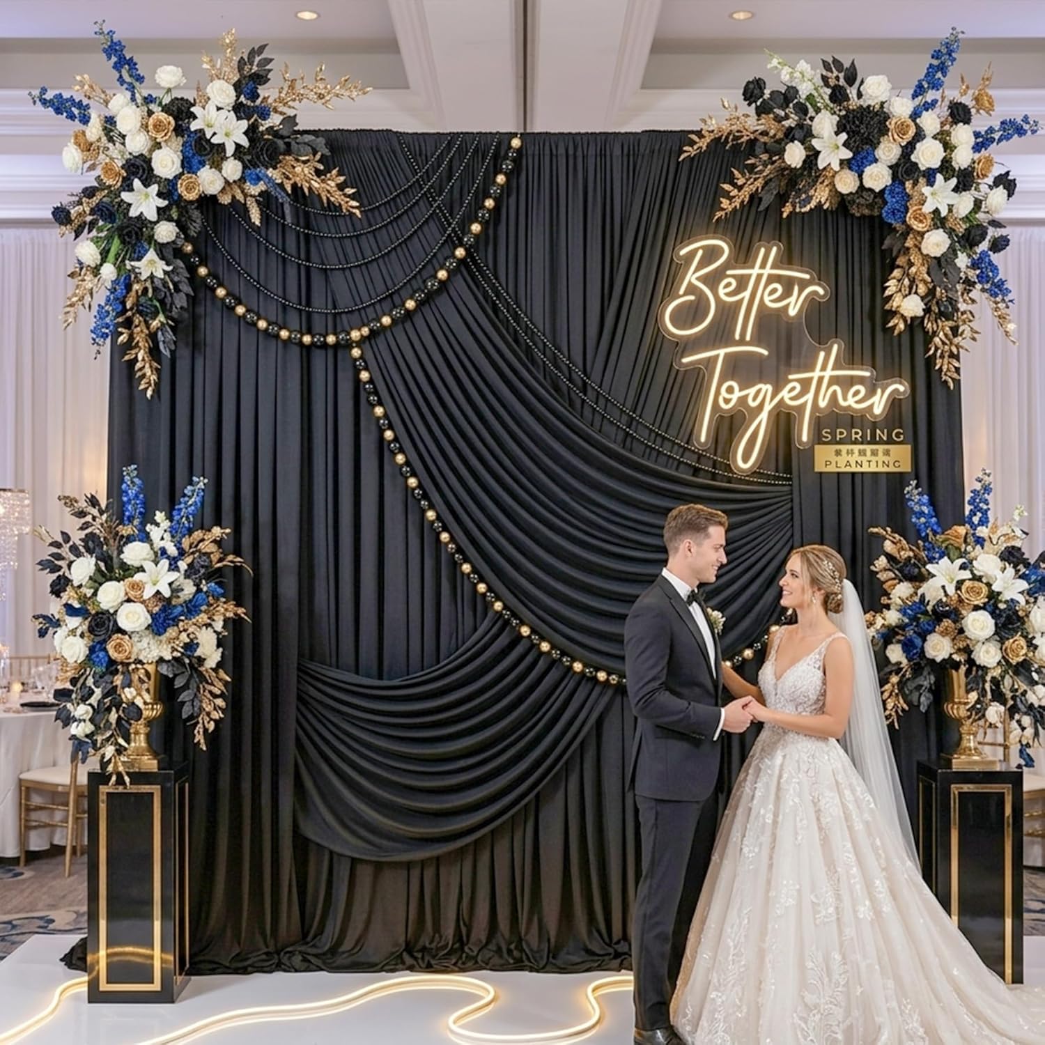 Thumbnail 2 de 30ft x 10ft Wrinkle-Free Black Backdrop Curtain for Parties (6 Panels, 5x10ft Each)