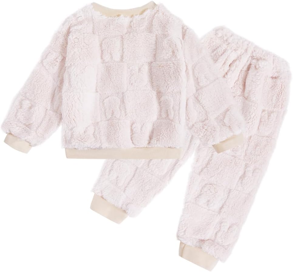 Detalle de JiAmy fleece-set för barn – fluffig tvådelad hemmadräkt, 12 mån–6 år