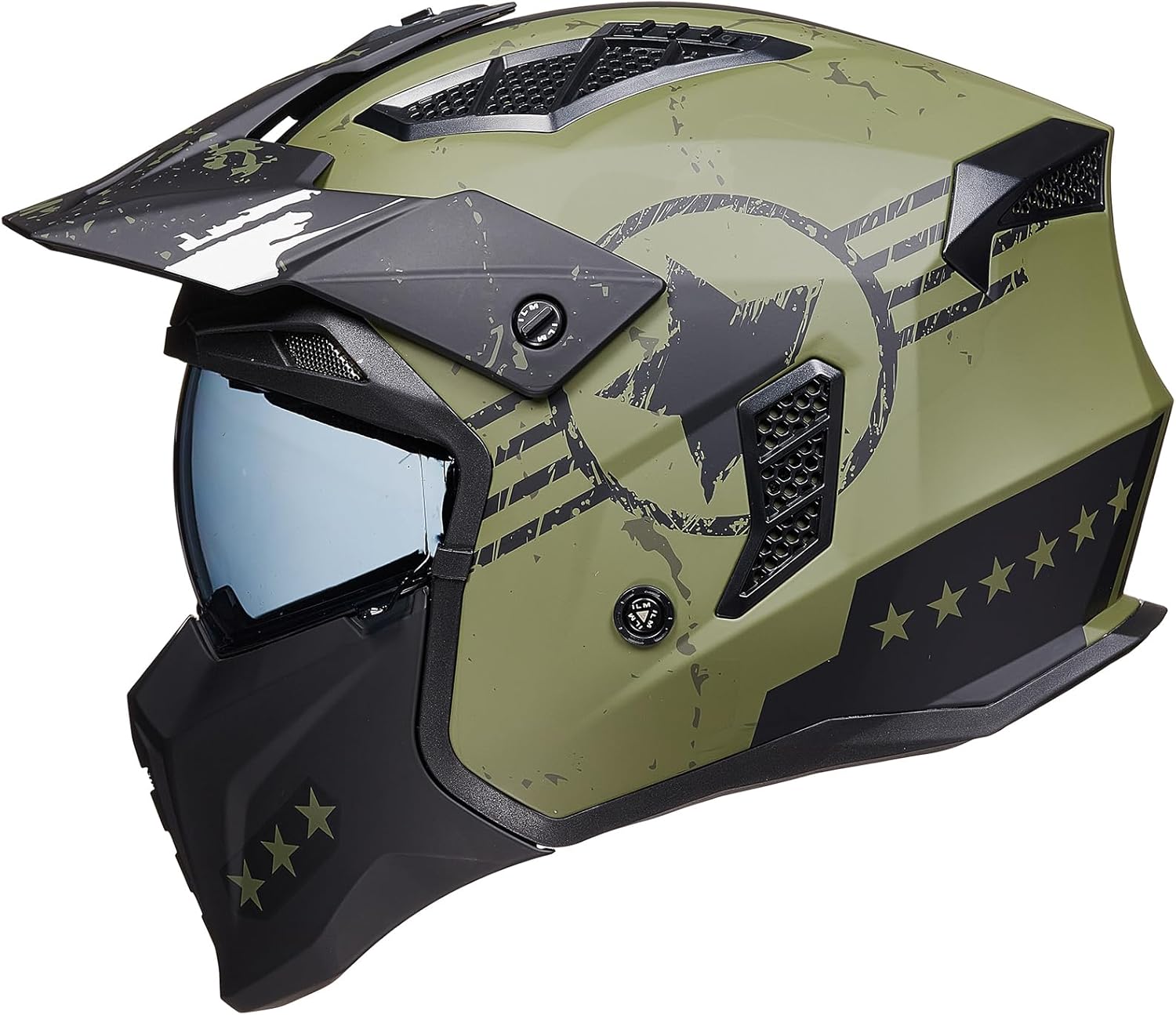 Detalle de ILM Z302 3/4 open-face motocross helmet with visor (Army Green) – ECE model, size S