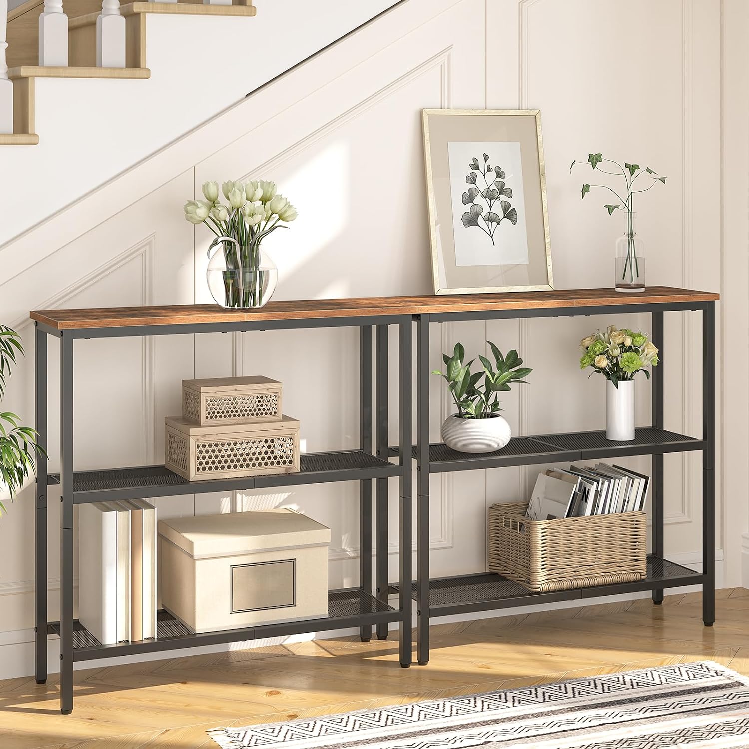 Detalle de HOOBRO EBF73XG01 consoletafel met 3 niveaus en metalen gaasplanken