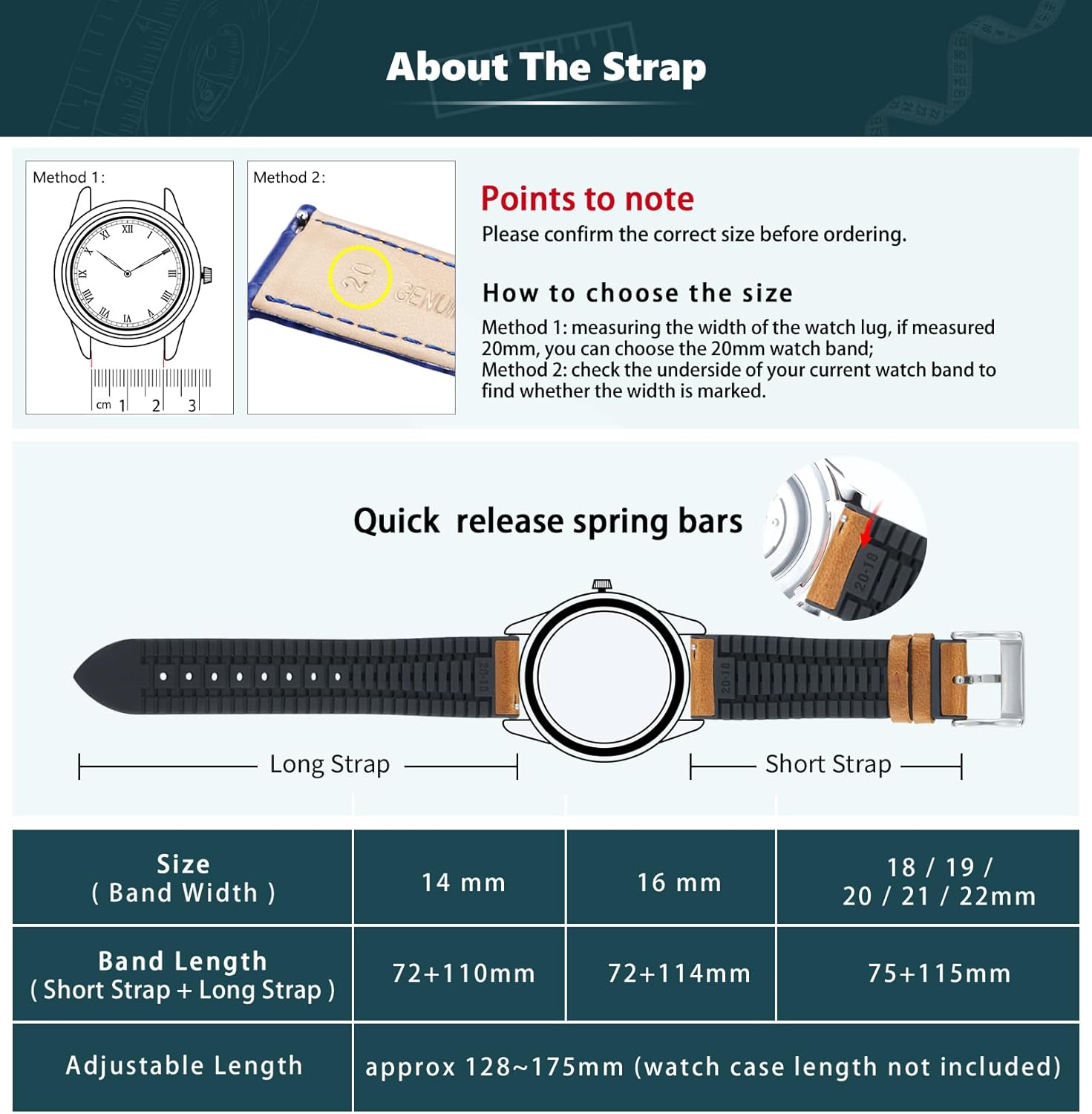 Thumbnail 5 de BINLUN leather and silicone hybrid watch strap (oil-waxed leather) with pin buckle