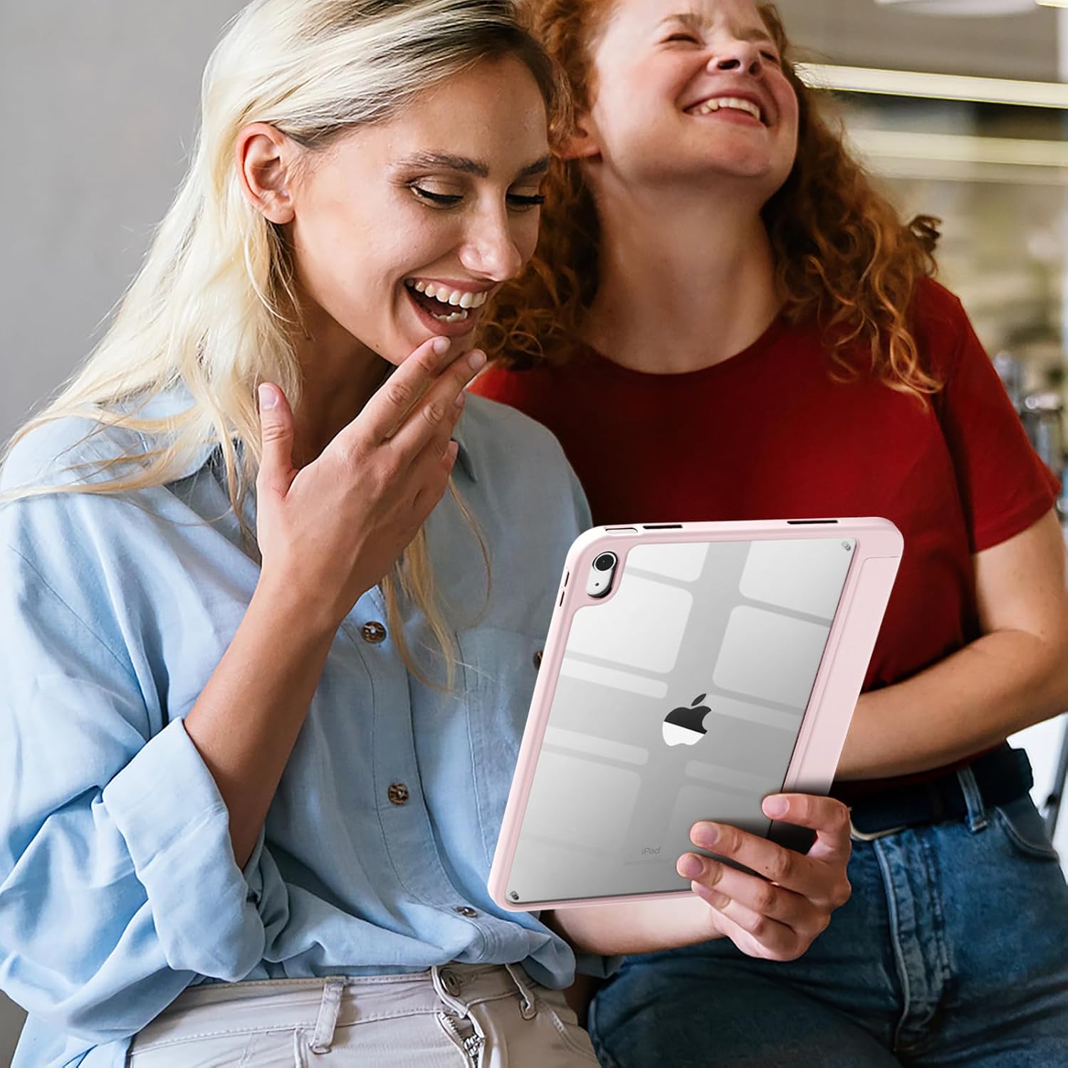 Detalle de Vobafe Hülle für iPad 11. Generation (A16) und iPad 10. Generation (11/10,9 Zoll) – mit Stifthalter, transparent, hellrosa