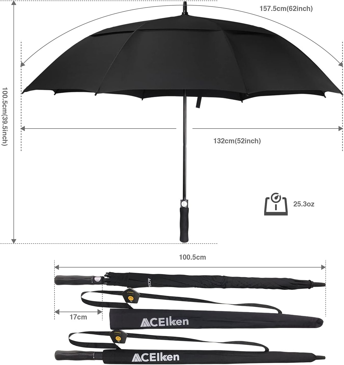 Detalle 2 de ACEIken Golf Umbrella 68-inch windproof stick umbrella ☂