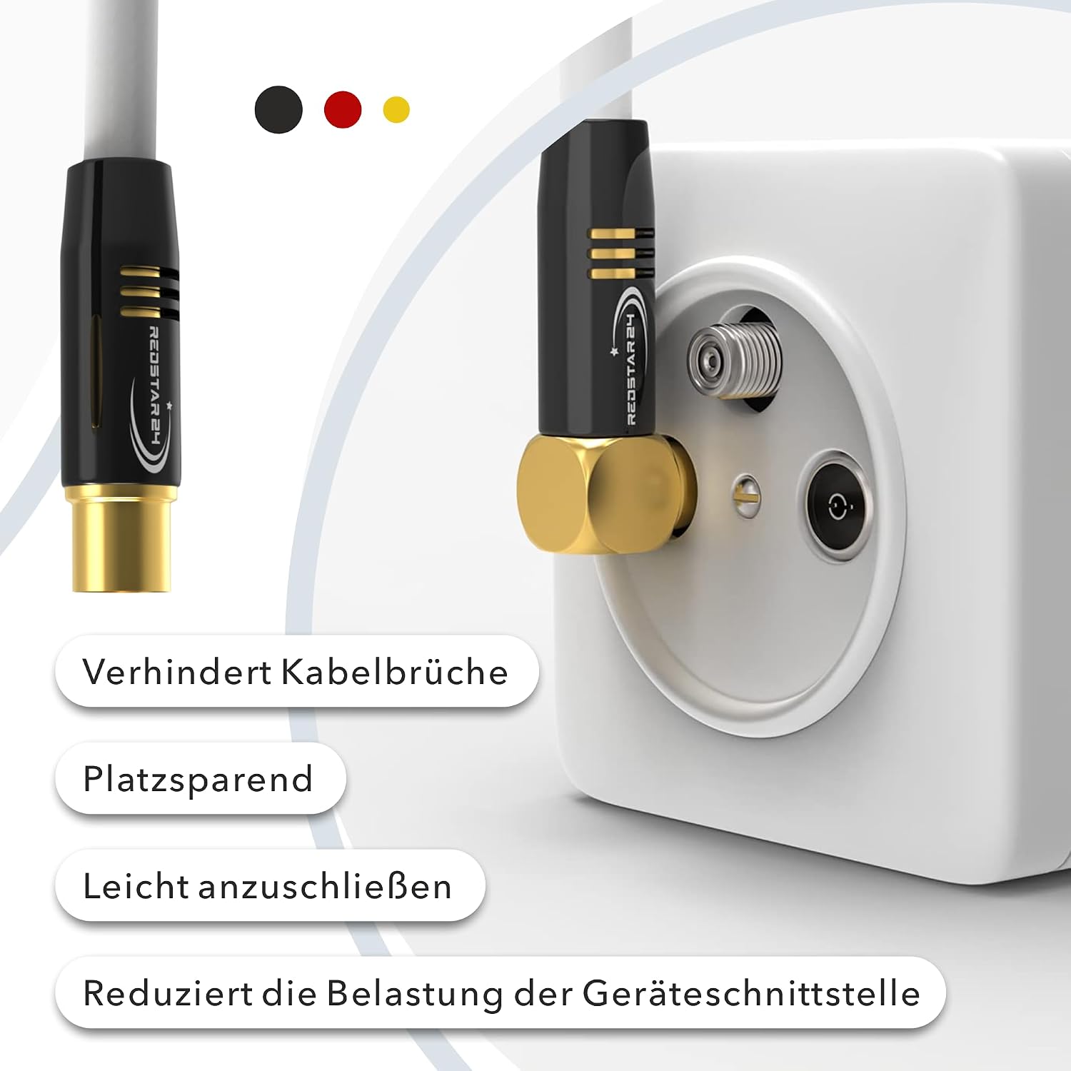 Thumbnail 4 de RedStar24 Antennenkabel 7,5 m Weiß – 90° IEC-Stecker, Koaxialkabel für HDTV und DVB-T/T2