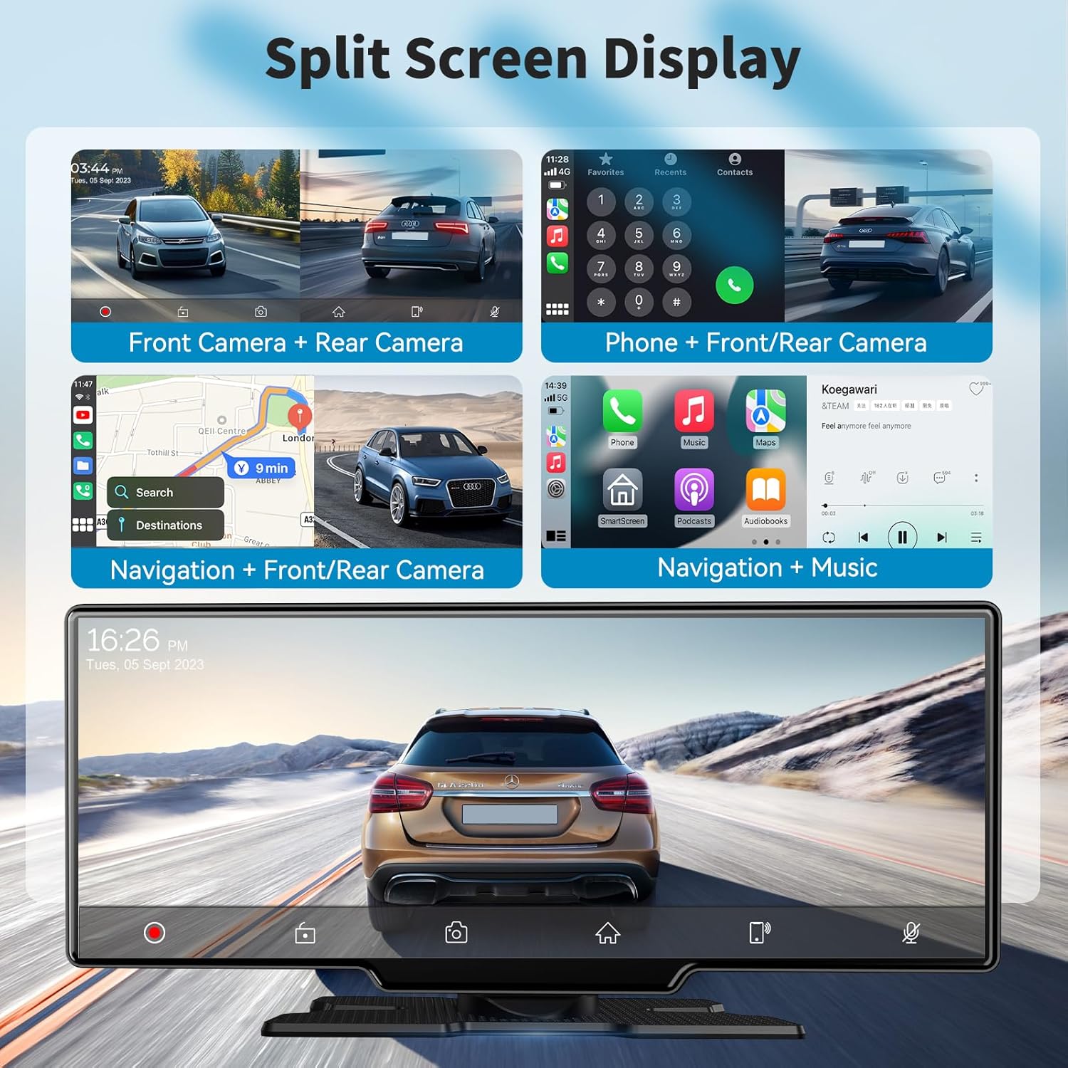 Thumbnail 4 de 10.26" Car Tablet Pro Max 2026: Wireless CarPlay & Android Auto with 4K Front / 1080P Rear Cameras