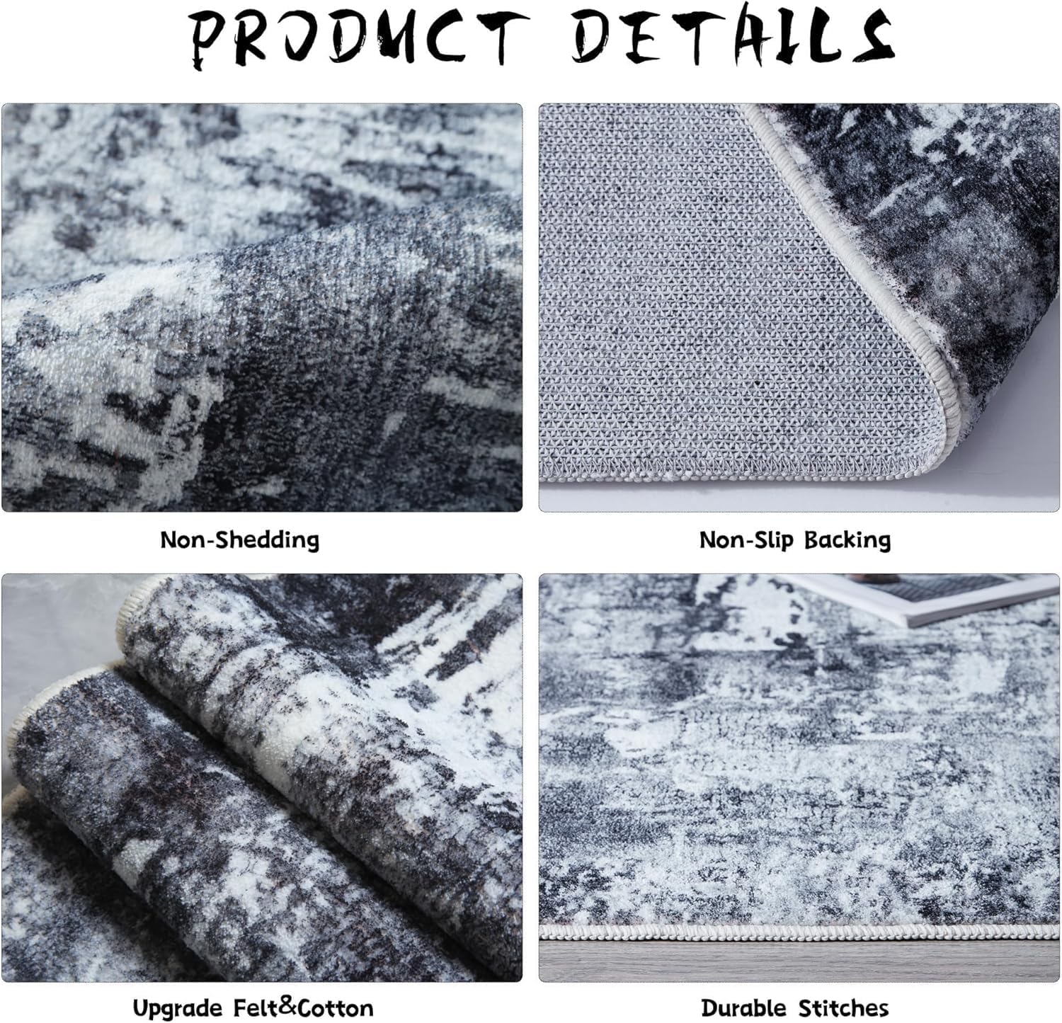 Thumbnail 4 de Rugcomf 9x12 Washable Boho Rug — Non‑Slip, Grey 🏠