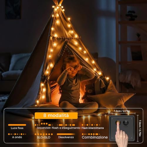 Detalle de HeiPard Catena Luminosa Esterno Solare 11 m - 60 LED con 8 modalità e memoria