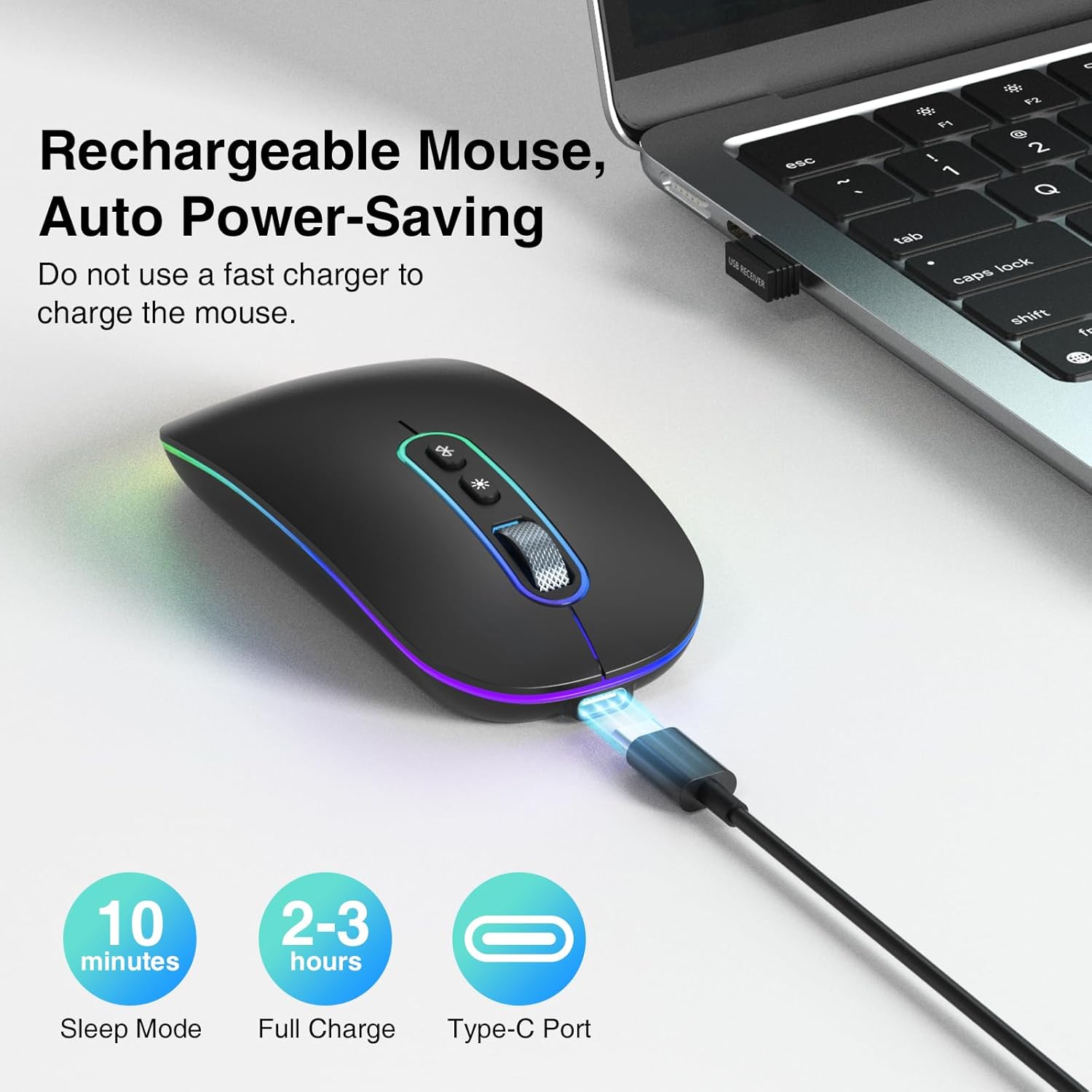 Detalle de cimetech Dual-Mode Bluetooth-Maus (Bluetooth 5.1 + 2,4 GHz) – kabellos, wiederaufladbar mit DPI und LED