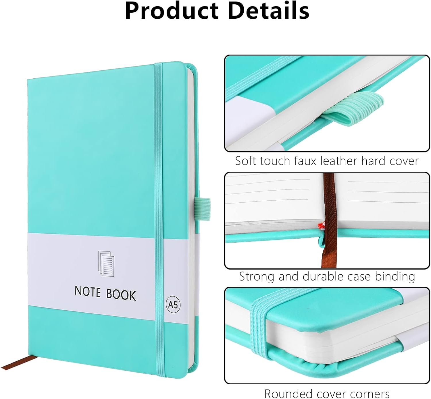 Thumbnail 2 de A5 Notebook 2-Pack (Hardback) with Elastic Closure, Bookmark, Pen Loop — Black + Cyan