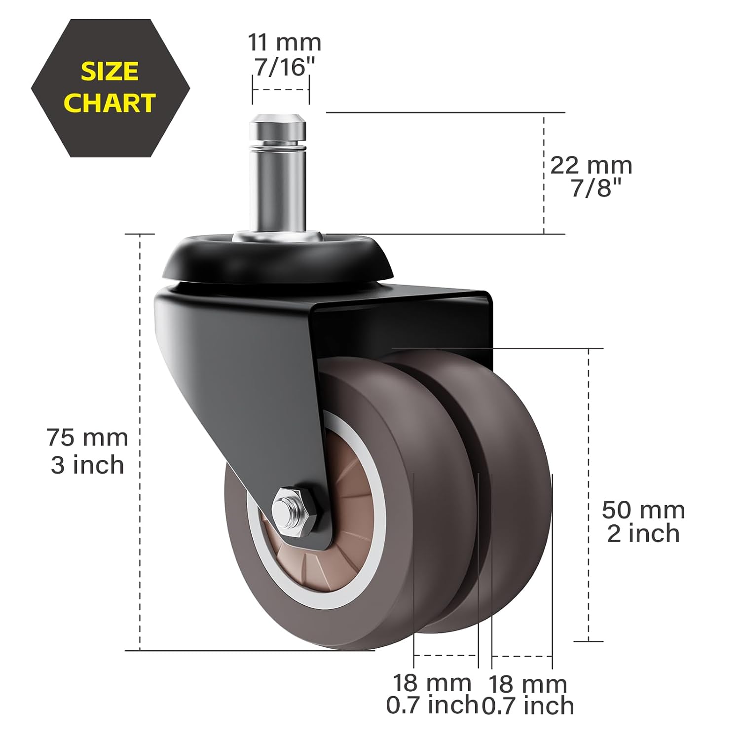 Thumbnail 1 de CLOATFET CLDD01 2-Inch Dual-Wheel Chair Casters, Grey TPR, Set of 5