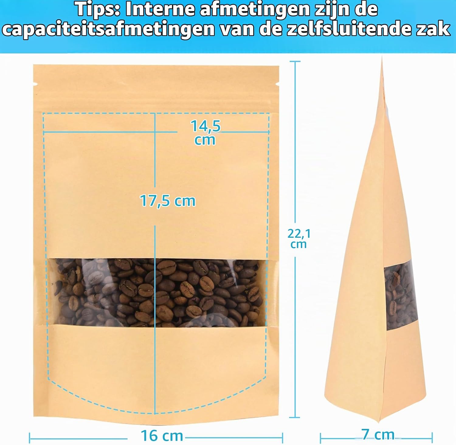 Detalle 2 de SWIHELP Kraft20x30 kraftpapieren voedselzakken, 200 stuks met venster en rits