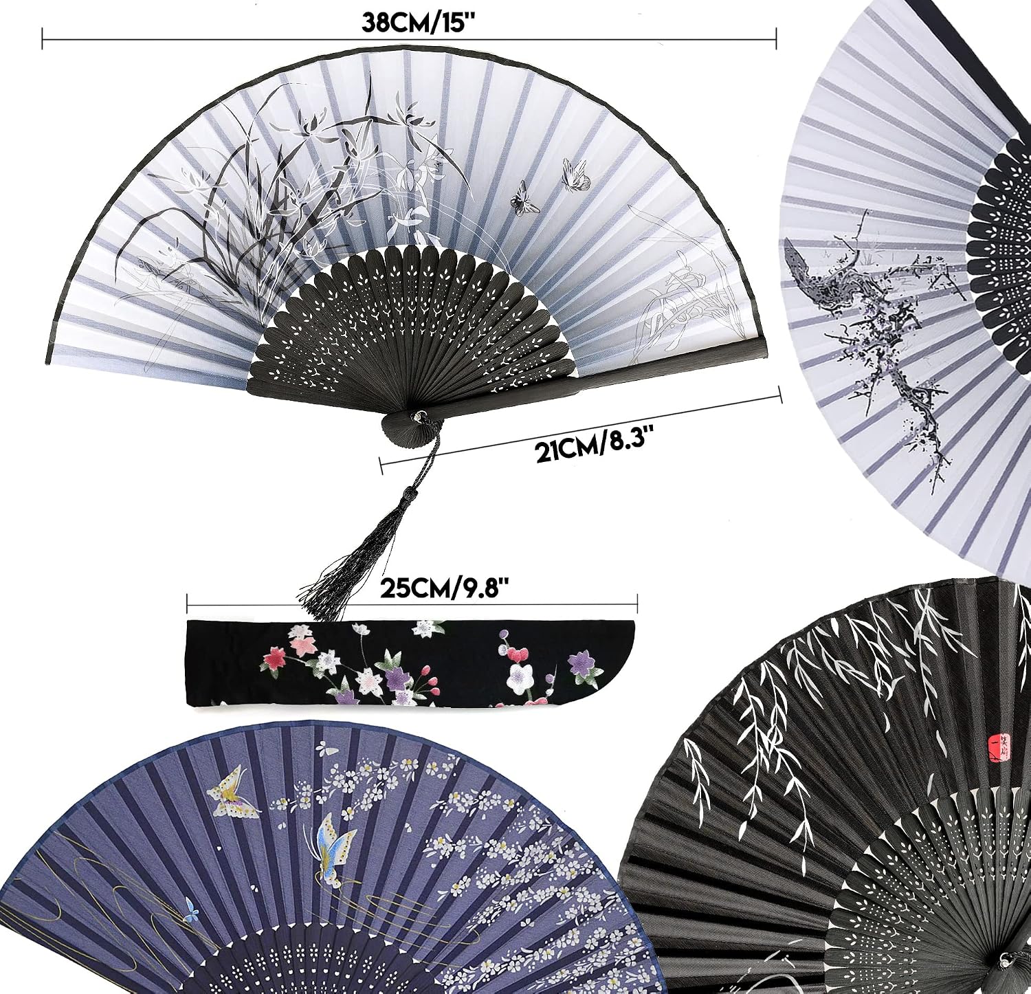 Detalle de iZoeL Hand Held Silk Folding Fan: Elegant, Practical Summer Accessory