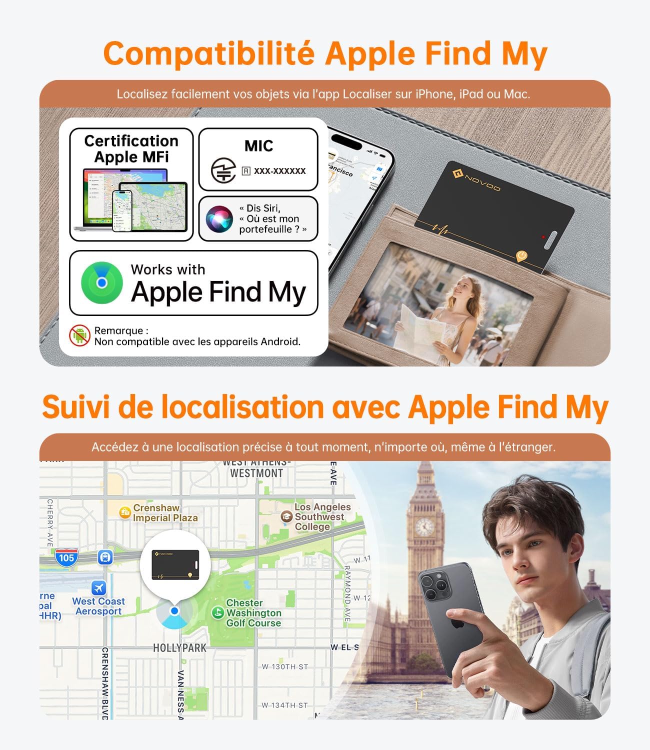 Thumbnail 4 de NOVOO Traceur de Cartes Rechargeable — Suivi Bluetooth avec Localiser/Find My (iOS uniquement)