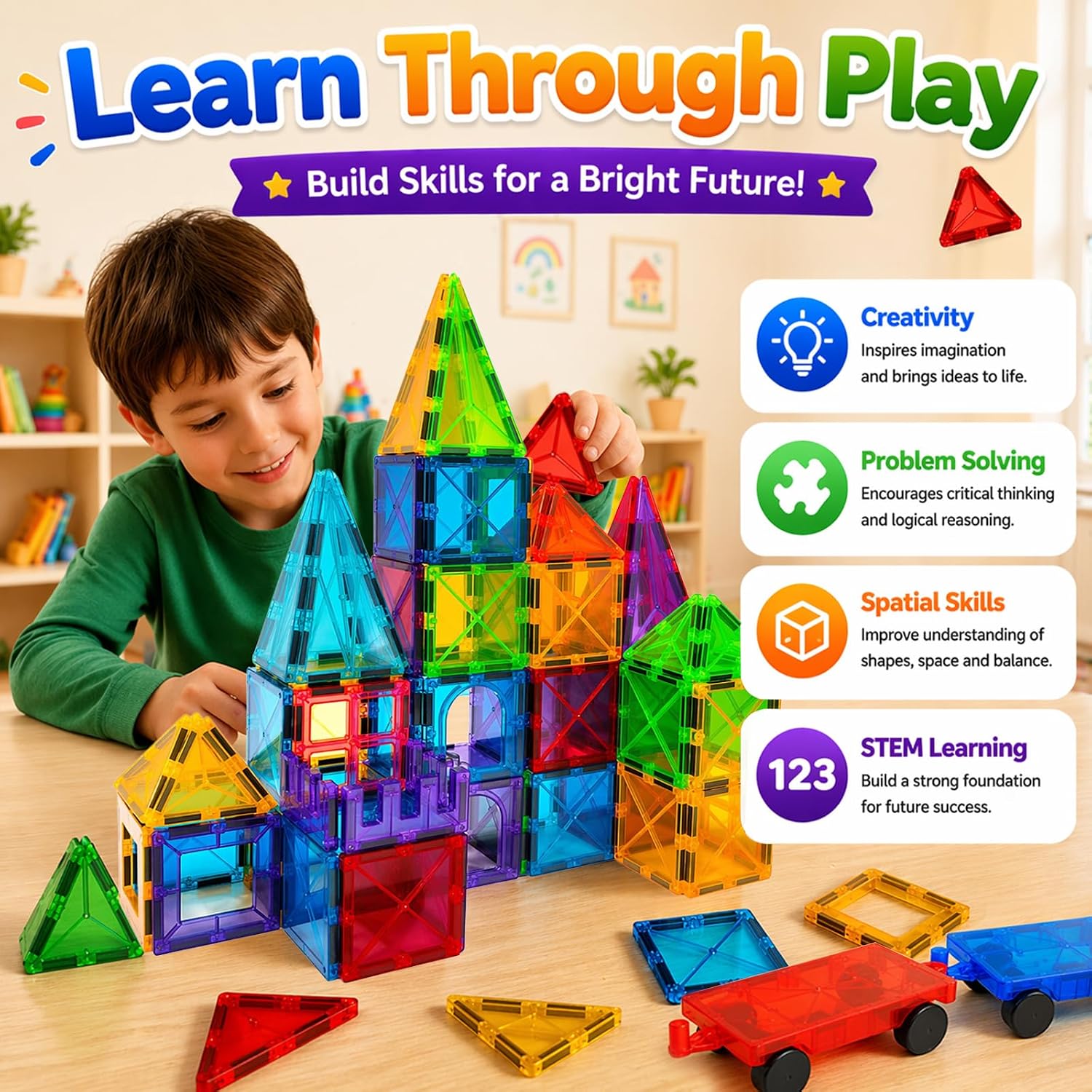 Detalle de LATI 130-Piece Magnetic Tile Big Set for Kids